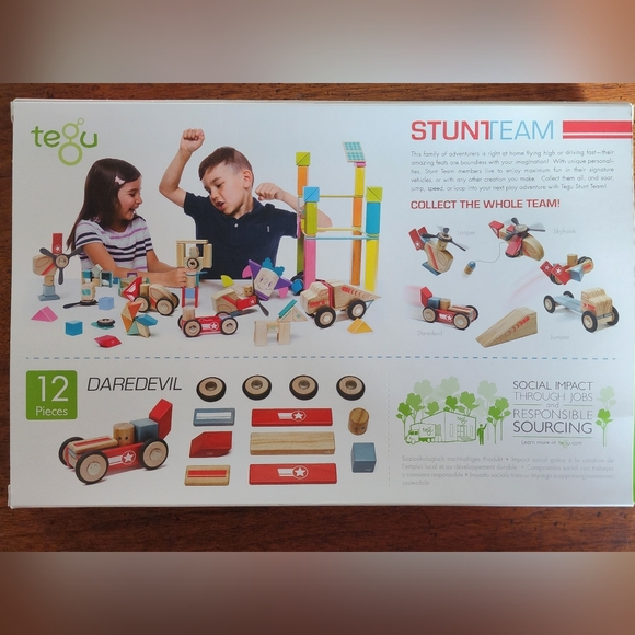 Tegu Daredevil Stunt Team Magnetic Wooden Blocks MIB New Set! - Picture 3 of 6